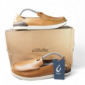 OluKai Kakaha Leather Slip-on Casual Leather Loafers Men's 11 Fox Brown